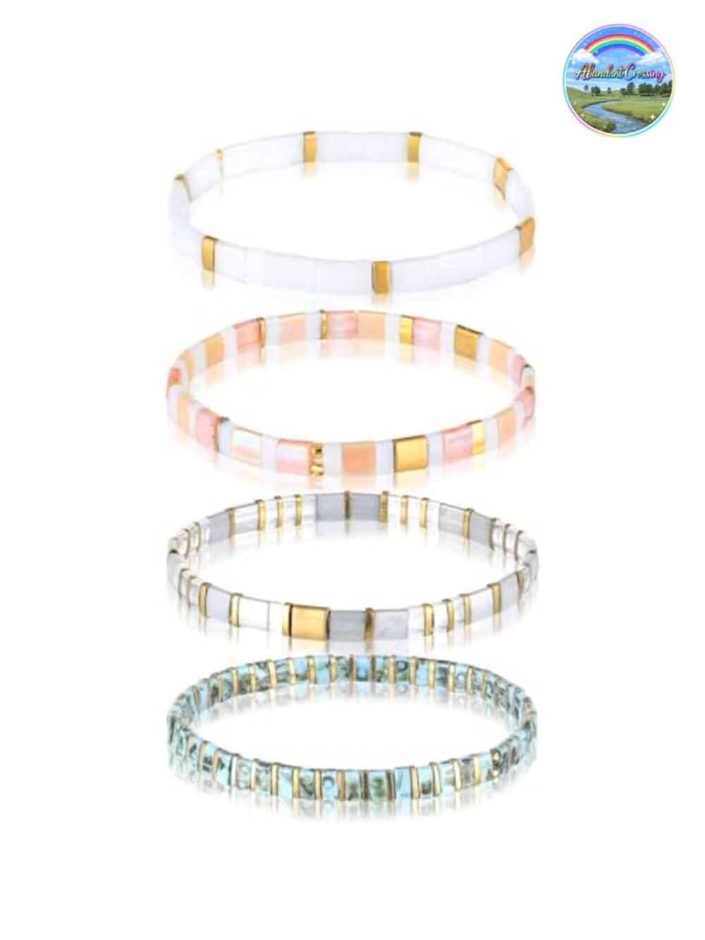4 Pack Glass Beaded Stretch Bracelets Bohemian Friendship Jewelry Set